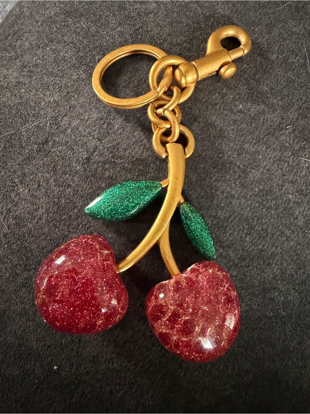 Glitter Cherry Keychain with Gold Hardware